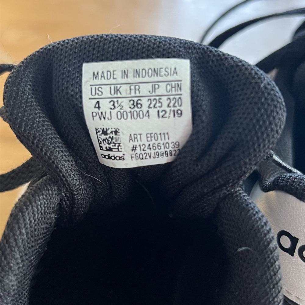 Adidas Black White 3 Stripe Sneakers Youth Kids 4Y Casual Shoes Low Top - Picture 8 of 9